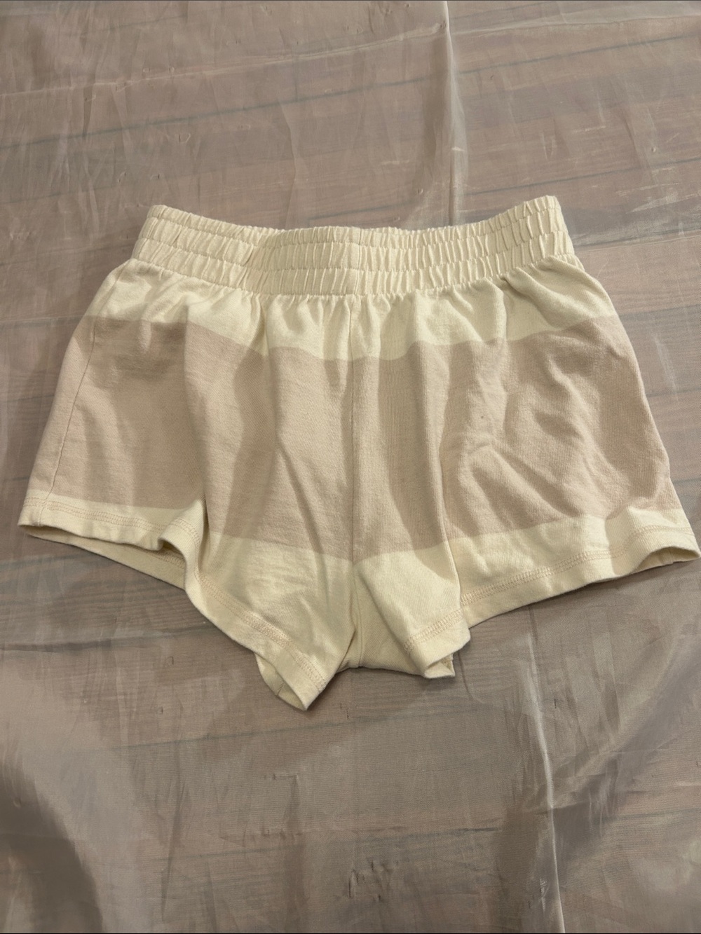 FP Movement by Free People Cream and Beige Stripe Athletic Lounge Shorts